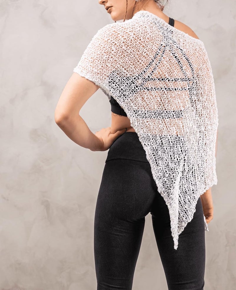 Argeousgor Women Sheer Poncho Top Lightweight Knit Crochet Shrug Bolero Mesh Batwing Sleeve Sweater Cover Up Beachwear - Image 2